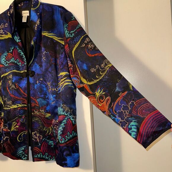 Chicos Size 3 (XL) Silk Women’s Colorful Asian Inspired Blazer Jacket EUC - Picture 3 of 11
